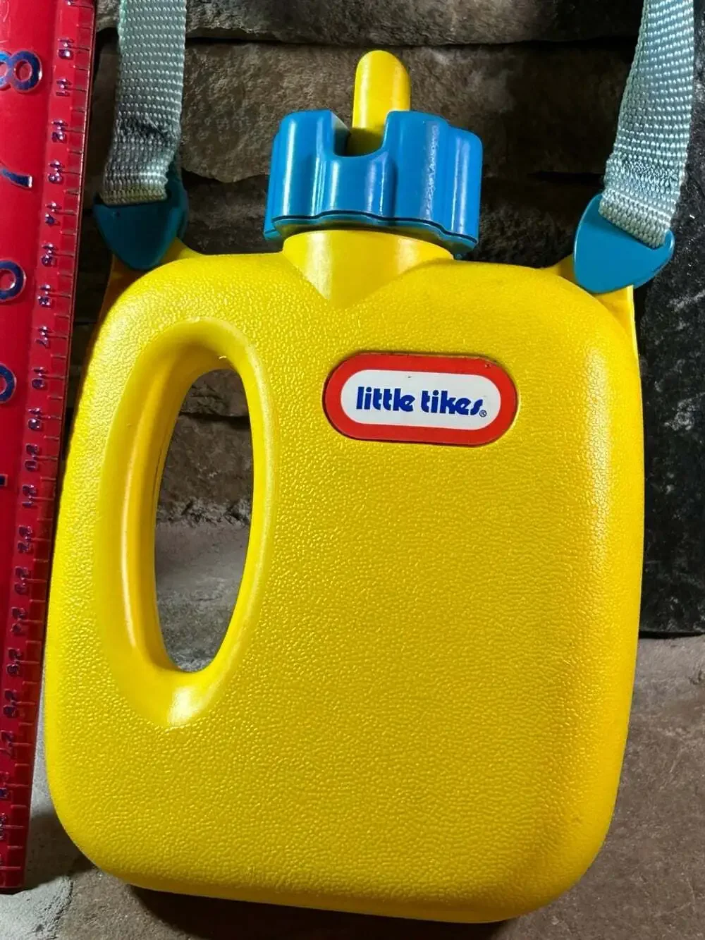 Vintage Little Tikes Yellow Toy Camping Canteen with blue strap